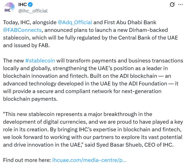 Abu Dhabi Giants Launch UAE Dirham-Pegged Stablecoin Abu Dhabi Giants Launch UAE Dirham-Pegged Stablecoin